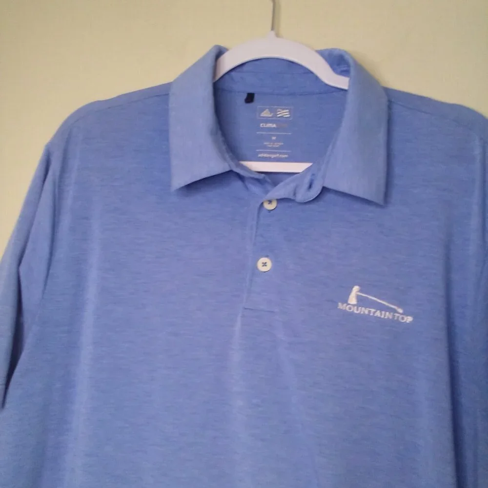 Adidas Polo Shirt Men M Mountaintop Golf Short Sleeve Blue